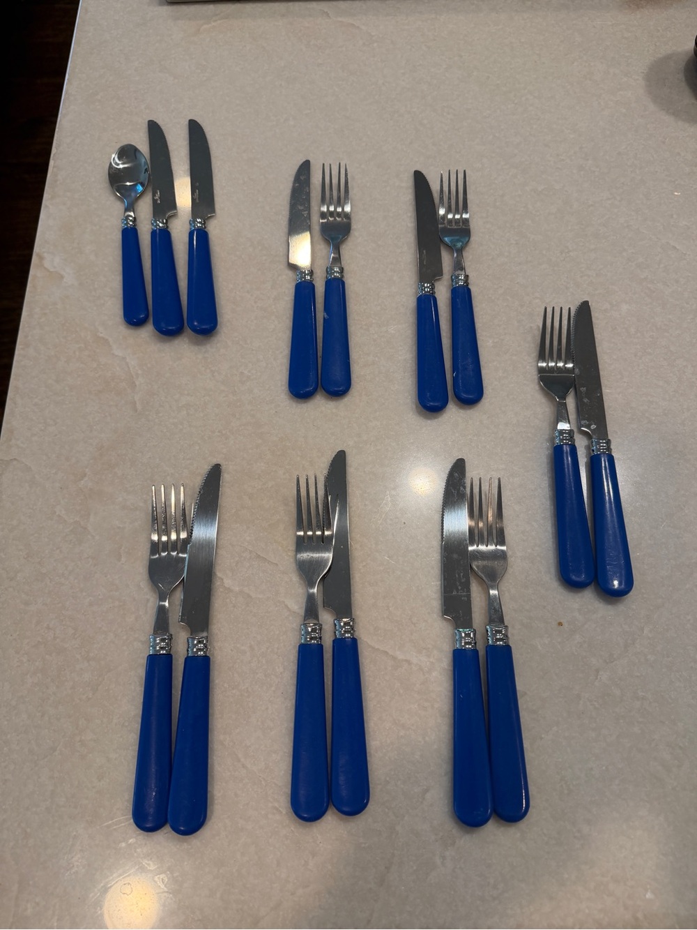 Vintage Blue-Handled Stainless Steel Flatware Set